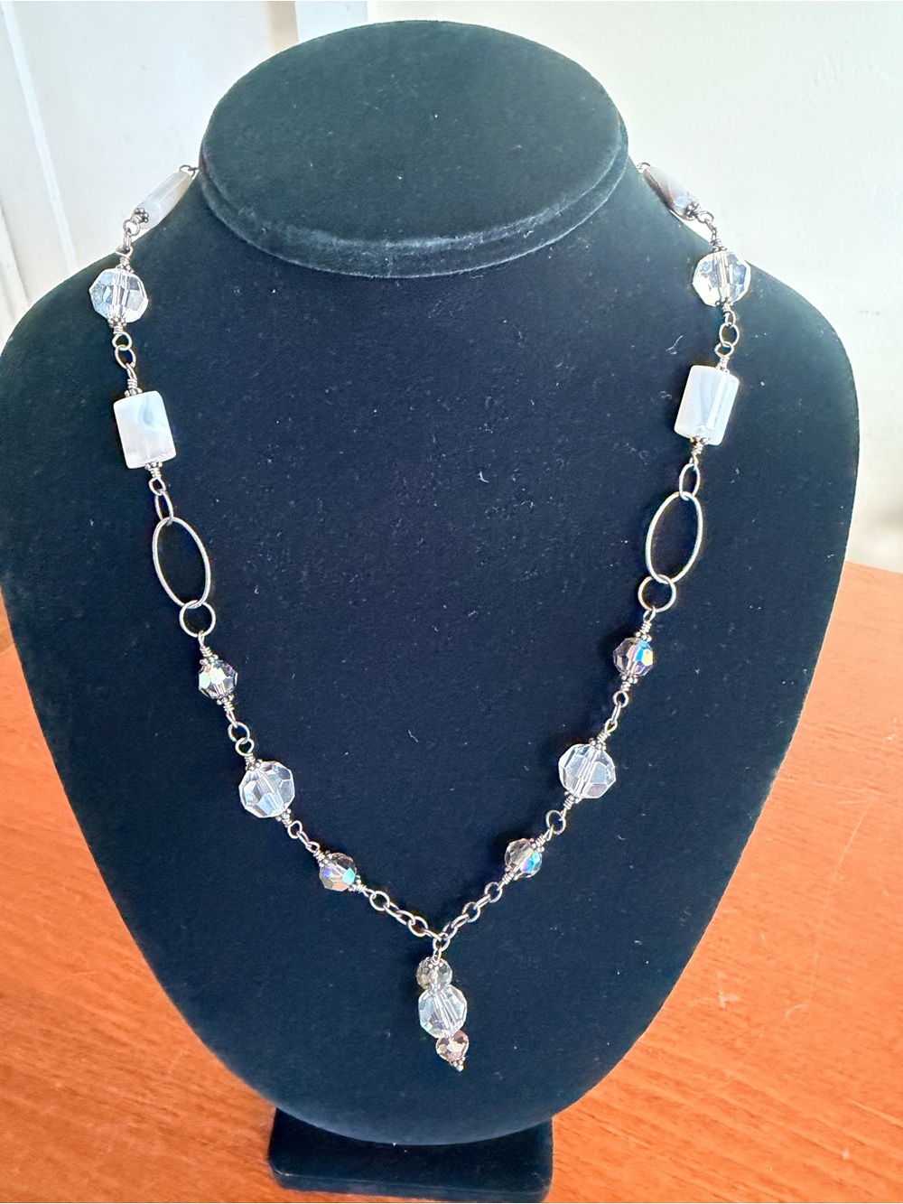 Handmade Artisan Crystal & Freshwater Pearl Silver Tone Necklace